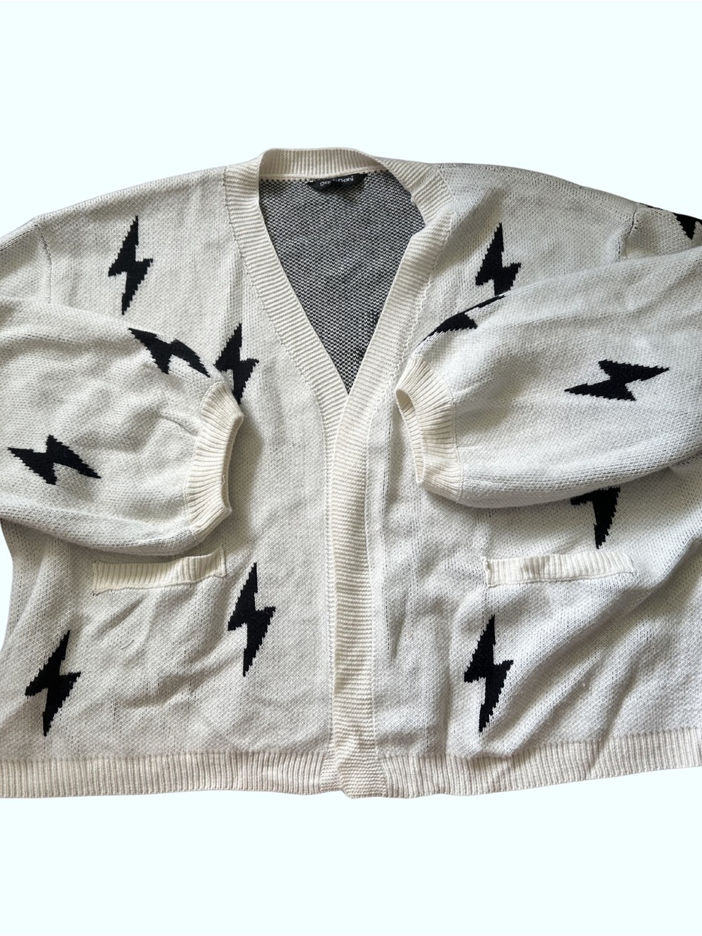 Davi & Dani Black and Ivory Knit Open Cardigan
